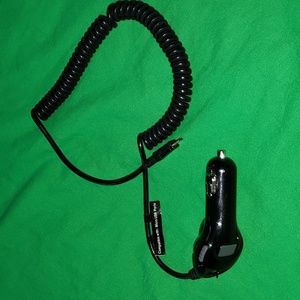 Universal Micro-USB Coiled Car Charger with Extra USB Port - Black